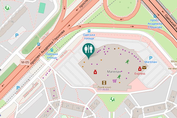 Map showing location of Akademika Hlushkova Avenue 13-Б Toilet