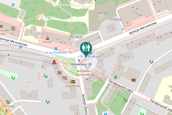 Map showing location of Mechnykova Street 7 Toilet