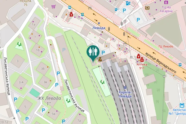 Map showing location of Vernadskoho Street Toilet