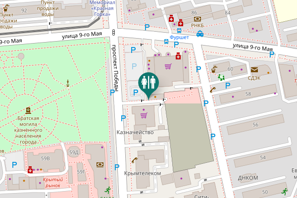 Map showing location of Pobedy Avenue 36А Toilet
