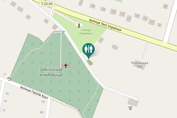 Map showing location of Polonne Toilet