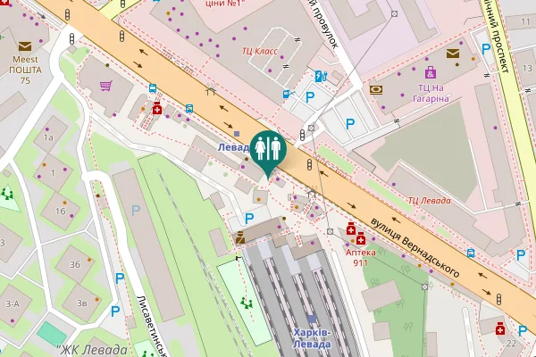 Map showing location of Vernadskoho Street Toilet