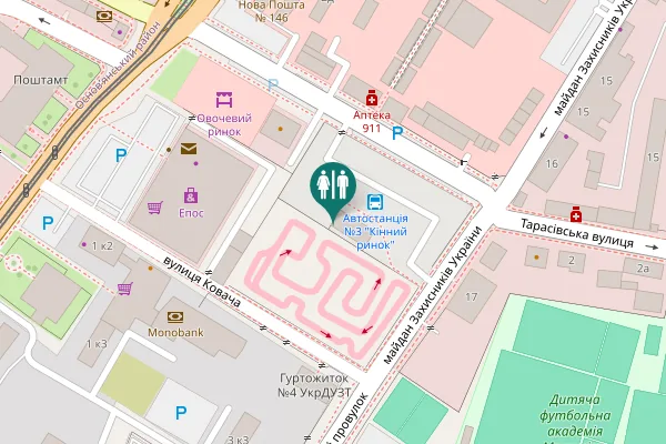 Map showing location of Zakhysnykiv Ukrainy Square 5 Toilet