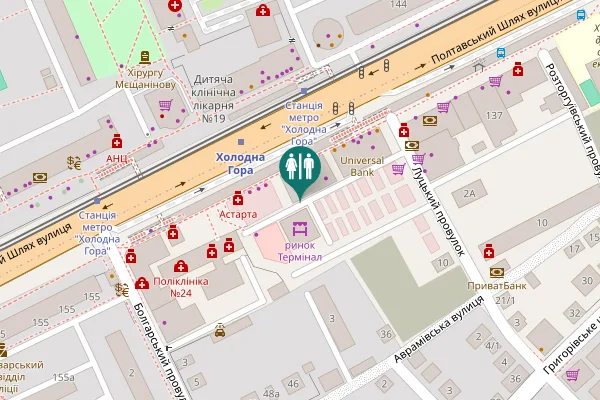 Map showing location of Poltavsky Shlyakh Street 147/2 Toilet