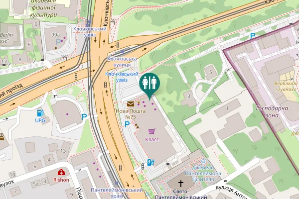 Map showing location of Klochkivska Street 104 - А Toilet