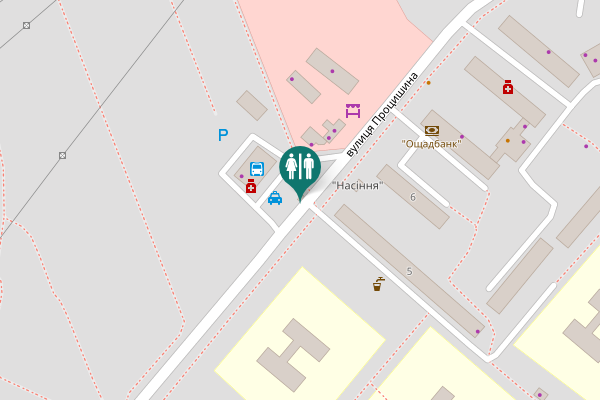 Map showing location of Protsyshyna Street Toilet