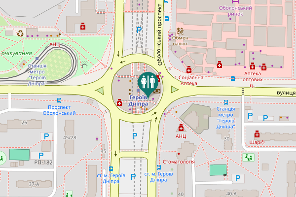 Map showing location of Obolonskyi Avenue 47/42 Toilet