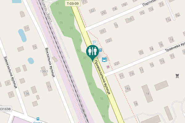 Map showing location of Pryvokzalna Street 20 Toilet