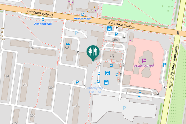 Map showing location of Kyivska Street 36 Toilet