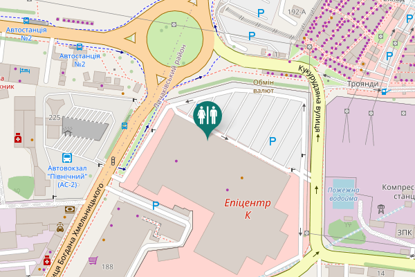 Map showing location of Bohdana Khmelnytskoho Street 188а Toilet