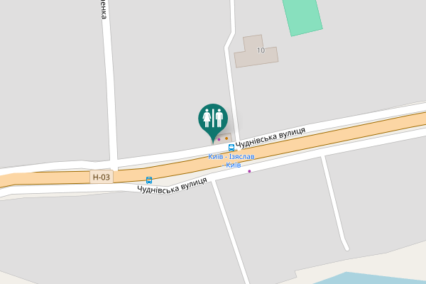 Map showing location of Chudnivska Street Toilet