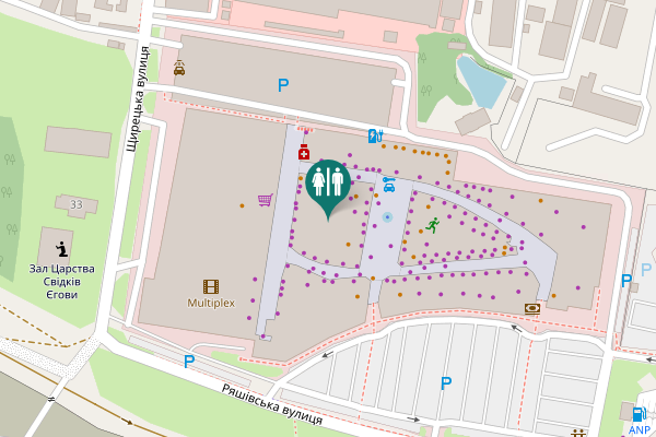 Map showing location of Kulparkivska Street 226а Toilet