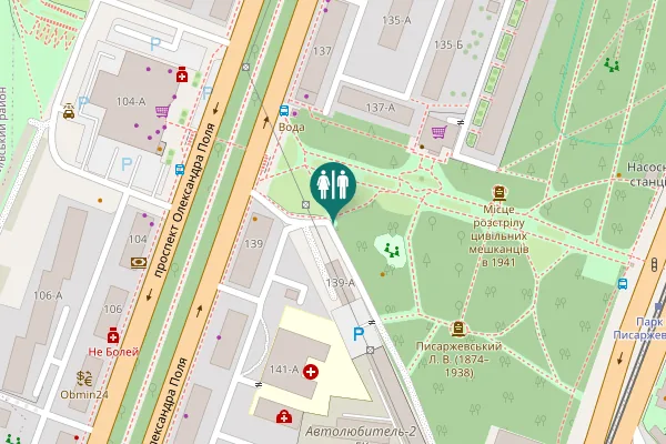 Map showing location of Oleksandra Polia Avenue 139-А Toilet