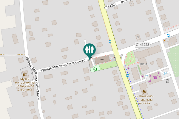 Map showing location of Maksyma Rylskoho Street Toilet