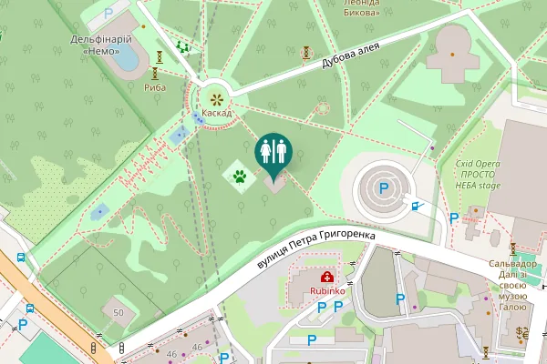 Map showing location of Petra Grygorenka Street Toilet