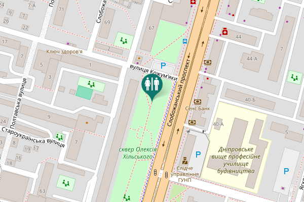 Map showing location of Slobozhanskyi Avenue 65 Toilet