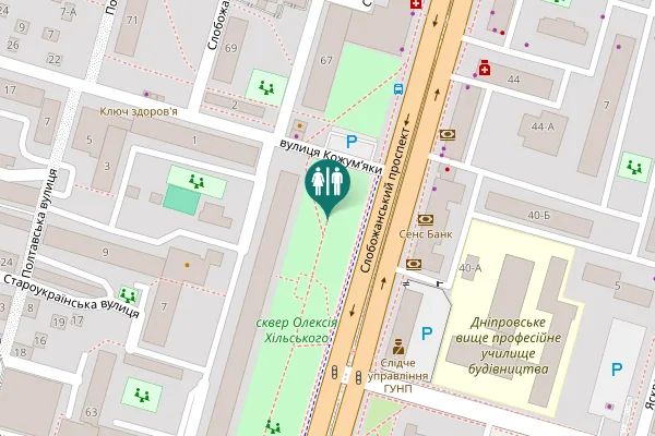 Map showing location of Slobozhanskyi Avenue 65 Toilet