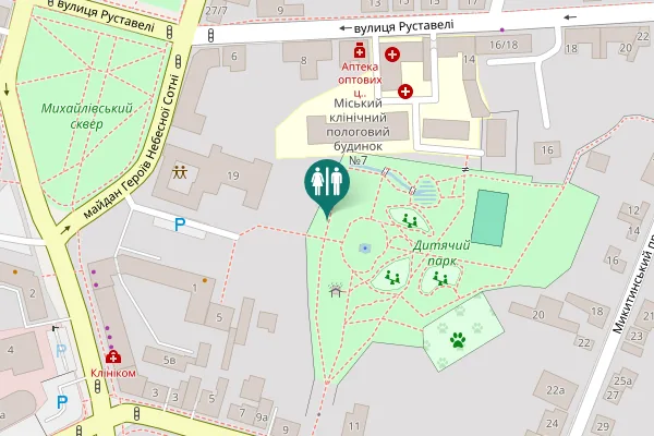 Map showing location of Heroyiv Nebesnoyi Sotni Square 19 Toilet