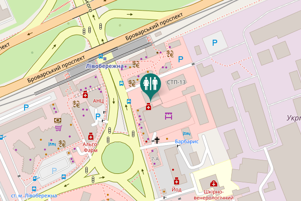 Map showing location of Yevhena Sverstiuka Street 1 Toilet