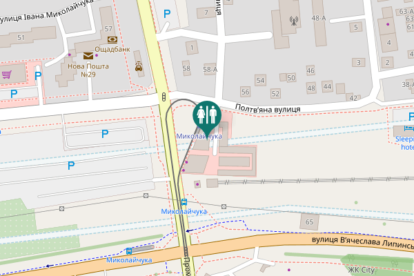 Map showing location of Poltviana Street 58-А Toilet