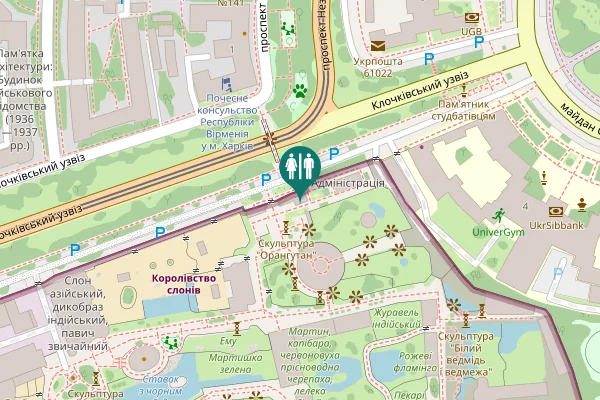 Map showing location of Zoolohichnyi bridge Toilet