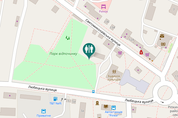 Map showing location of Святомиколаївська вулиця 95 Toilet