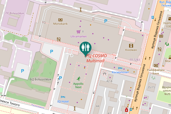 Map showing location of Vadyma Hetmana Street 6 Toilet