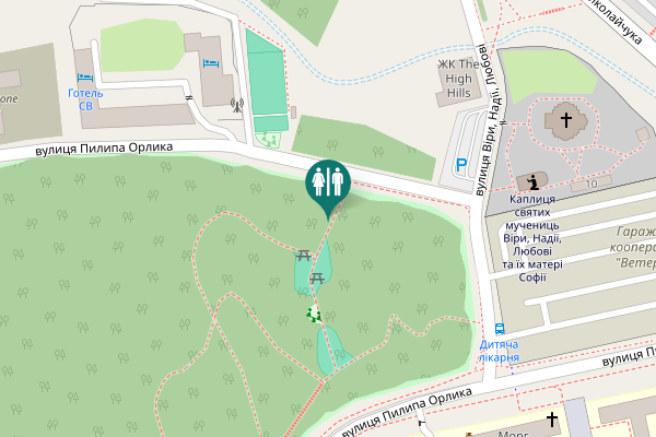 Map showing location of Pylypa Orlyka Street Toilet