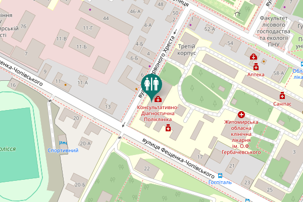 Map showing location of Feschenka-Chopivskogo Street 15 Toilet