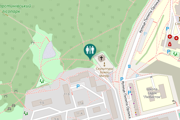 Map showing location of Hetmana Ivana Mazepy Street 13-А Toilet