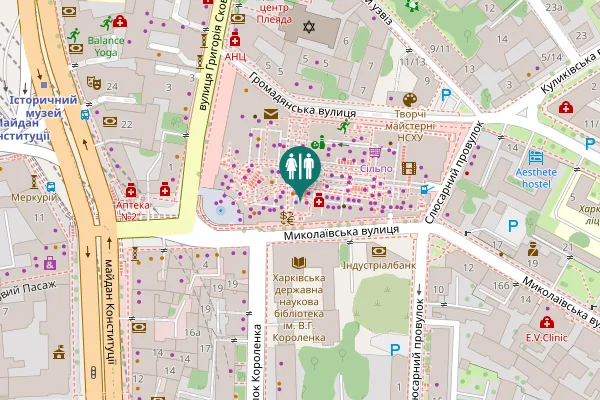 Map showing location of Hryhoriia Skovorody Street 2а Toilet