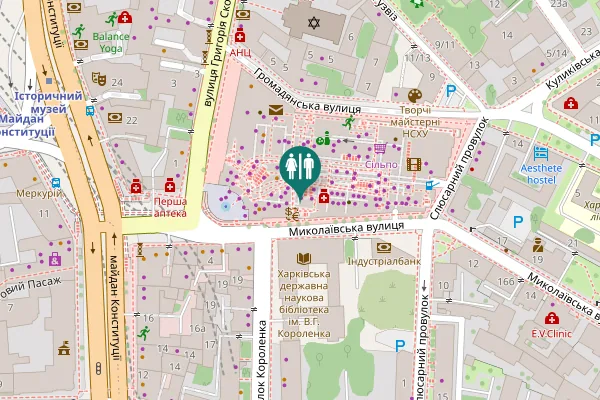 Map showing location of Hryhoriia Skovorody Street 2а Toilet