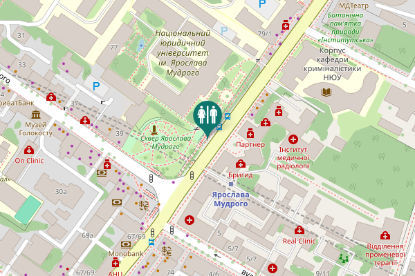 Map showing location of Hryhoriia Skovorody Street Toilet