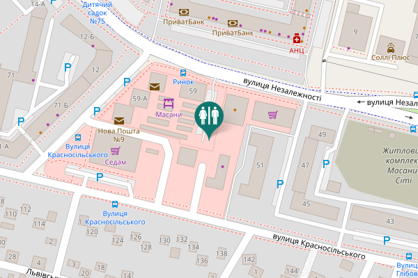 Map showing location of Krasnosilskoho Street 55 Toilet