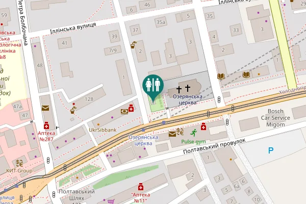 Map showing location of Terykhivska Street 1 Toilet