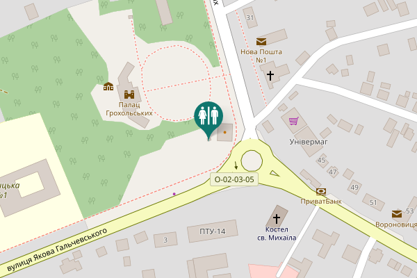 Map showing location of Yakova Halchevskoho Street Toilet