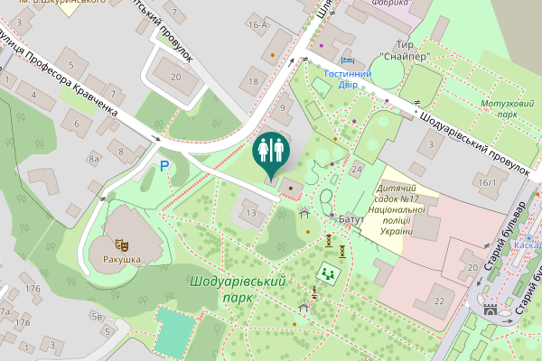 Map showing location of Shliakhetna Street 11 Toilet