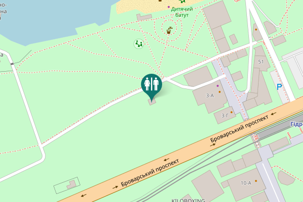 Map showing location of Brovarskyi Avenue Toilet