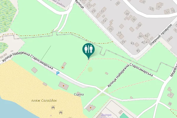Map showing location of Naberezhna Starosamarska Street Toilet