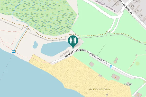 Map showing location of Naberezhna Starosamarska Street Toilet
