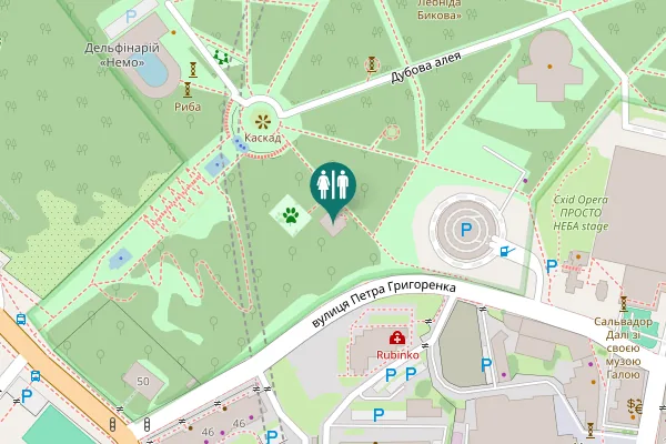 Map showing location of Petra Grygorenka Street Toilet