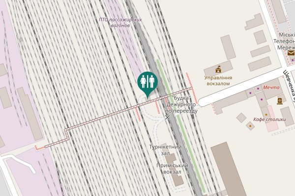 Map showing location of Shevchenka Street Toilet