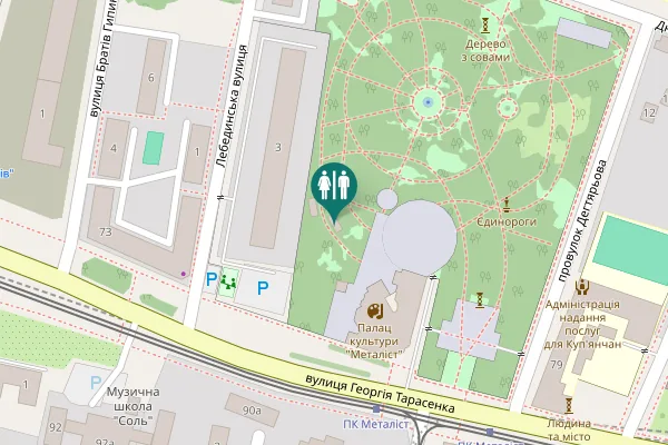Map showing location of Heorhiya Tarasenka Street 77 Toilet
