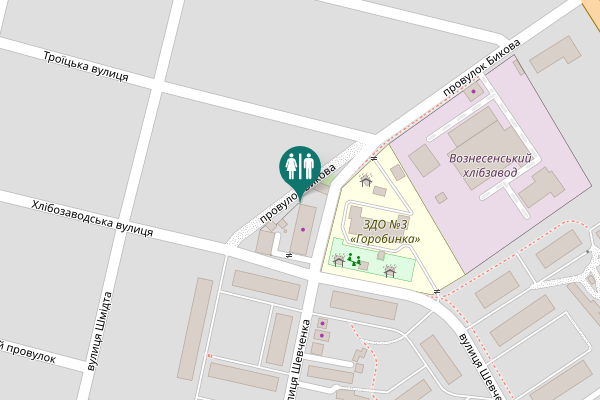 Map showing location of провулок Бикова Toilet