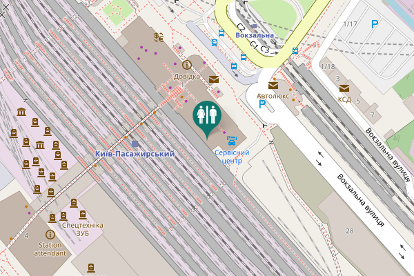Map showing location of Vokzalna Square 1 Toilet