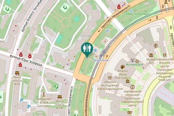 Map showing location of Nezalezhnosti avenue 5 (п1-п8) Toilet