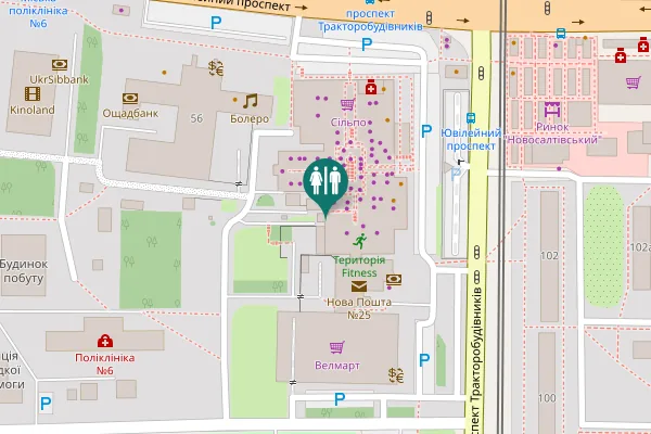 Map showing location of Traktorobudivnykiv Avenue 59/56 Toilet