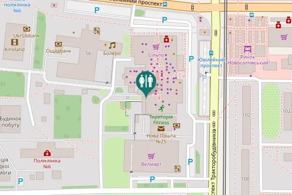 Map showing location of Traktorobudivnykiv Avenue 59/56 Toilet