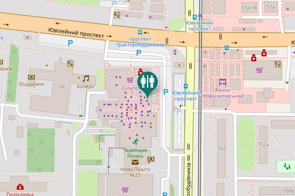 Map showing location of Traktorobudivnykiv Avenue 59/56 Toilet