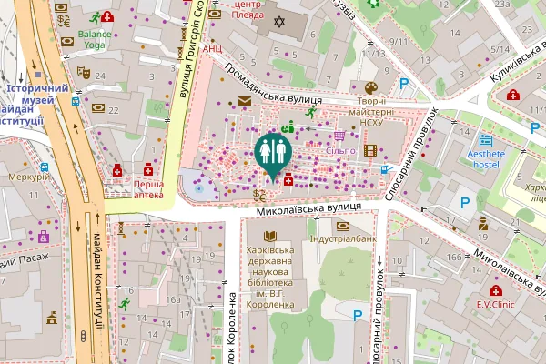 Map showing location of Hryhoriia Skovorody Street 2а Toilet
